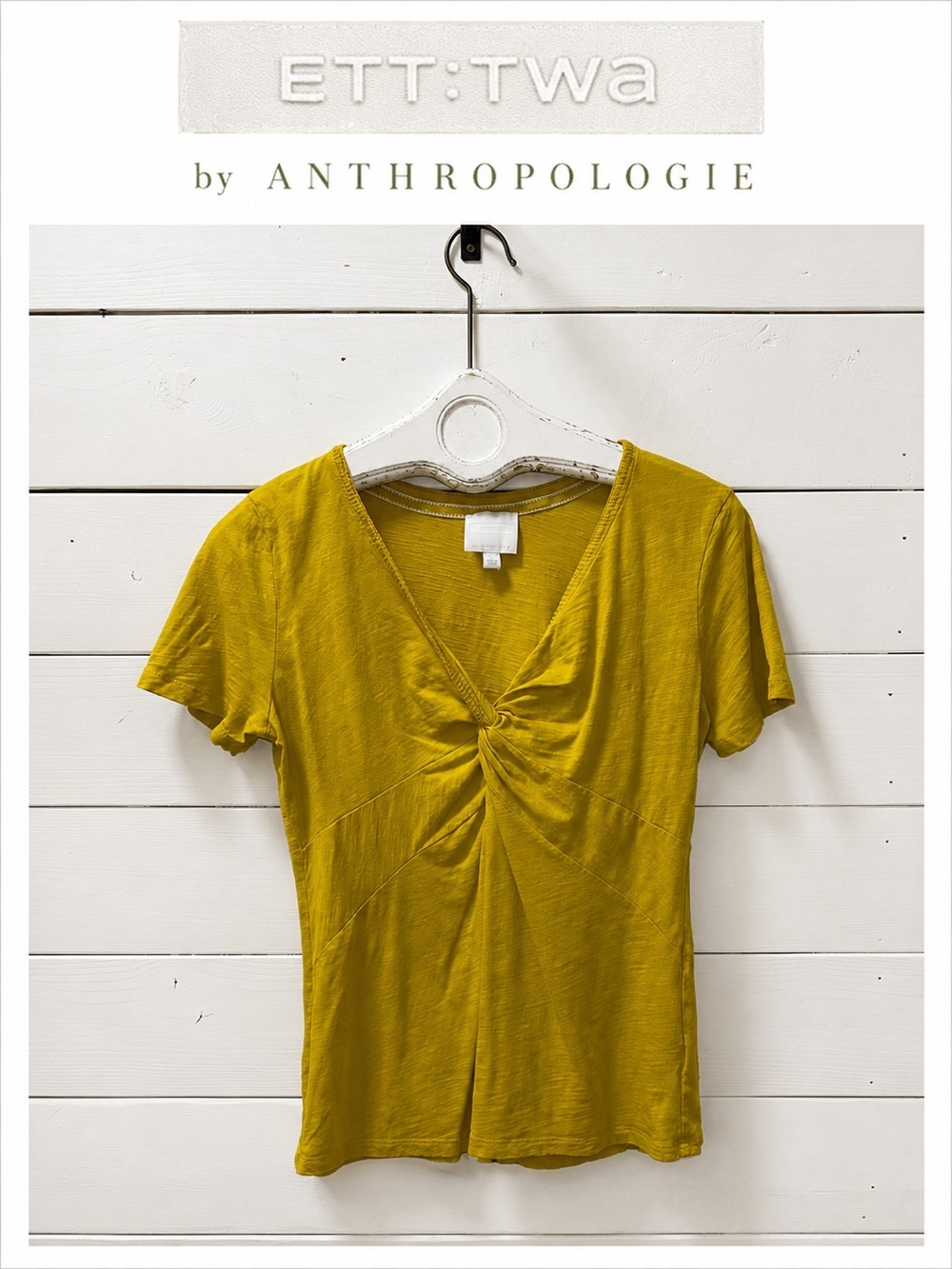 ETT:TWA by Anthropologie Mustard Twist Front Top Size L